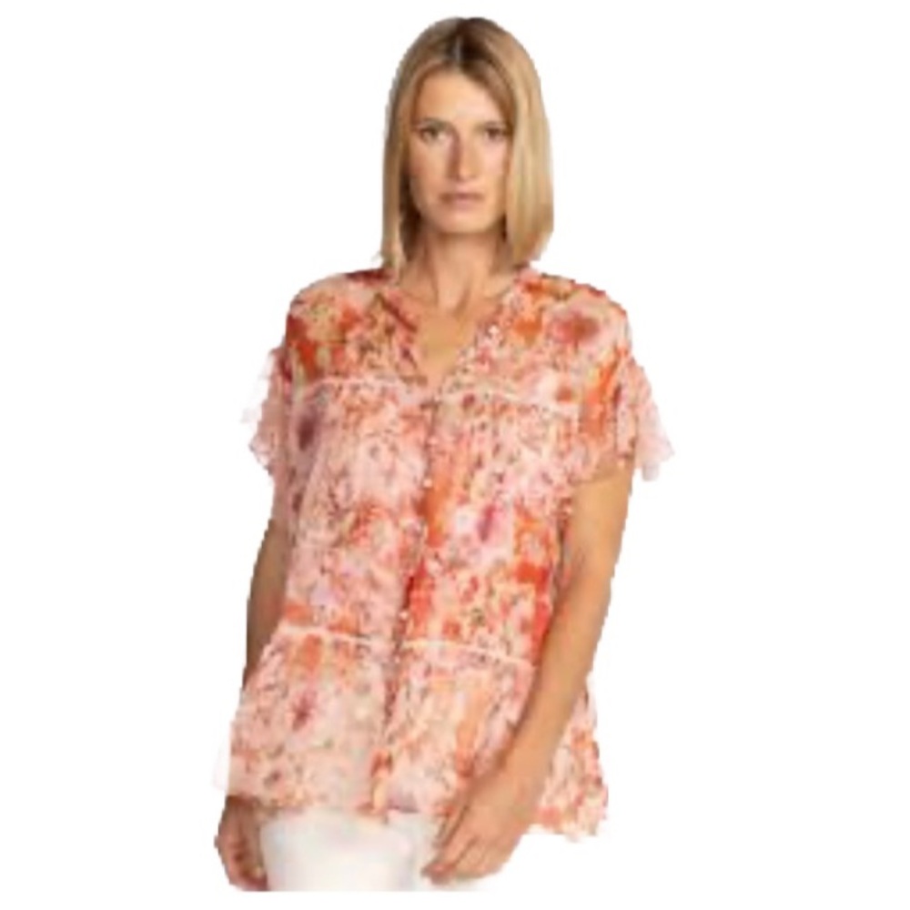 NWOT Johnny Was 2 Piece Yours Truly Sheer Silk Blouse And Matching Camisole XXS